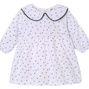 NEW Elegant Baby Girl Dress (White and Blue Cherries), M (6-12 Months